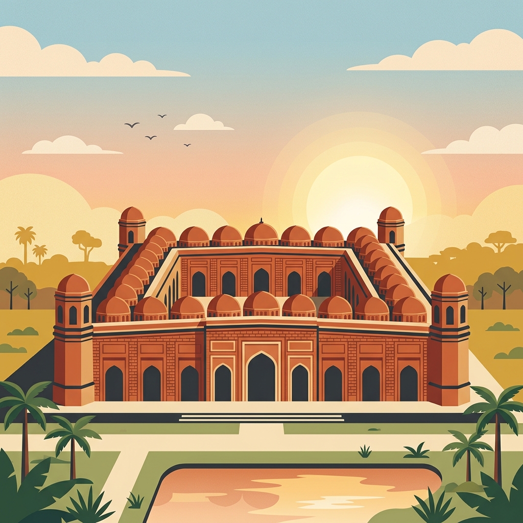 Sixty Dome Mosque Illustration